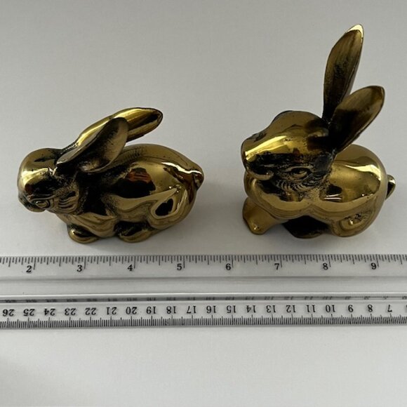 Vintage Brass Bunny Rabbit Figurines - Set of 2 - Picture 9 of 9